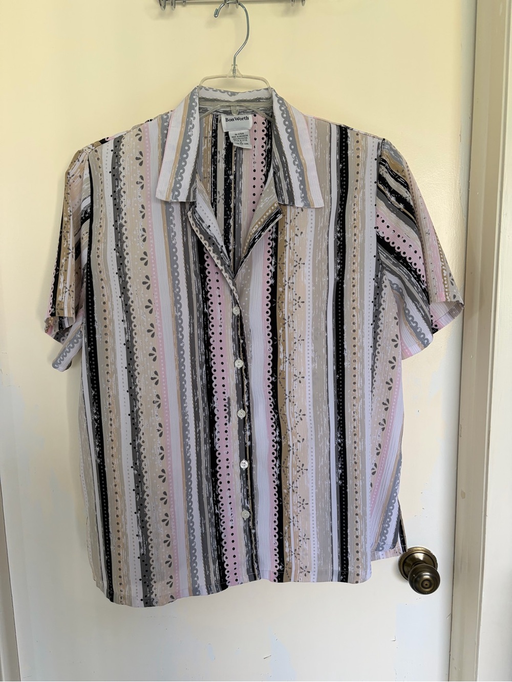 Bon Worth Pastel Stripe Short-Sleeve Button Down Shirt